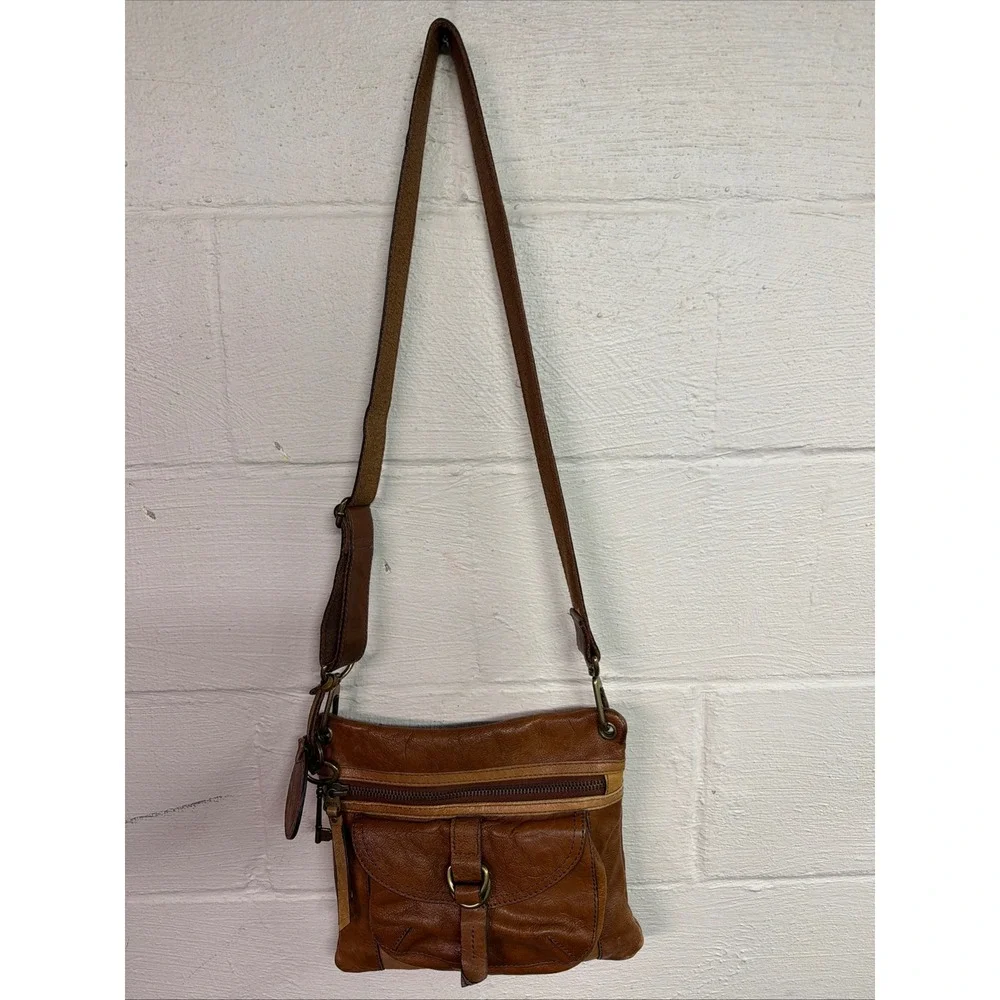 FOSSIL Purse Bag Sasha Brown Leather Buckle Crossbody Shoulder Vintage‎ Unisex
